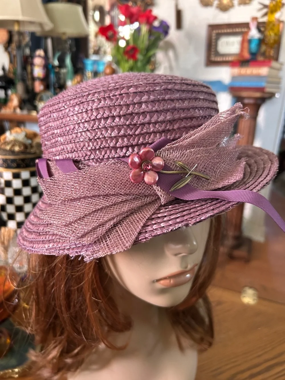 Vintage Purple Straw Hat - Picture 6 of 7